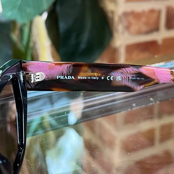 PRADA SPRA09 Pink Brown Tortoise Mahogany Lenses Prada Logo Geometric Sunglasses - Picture 4 of 6